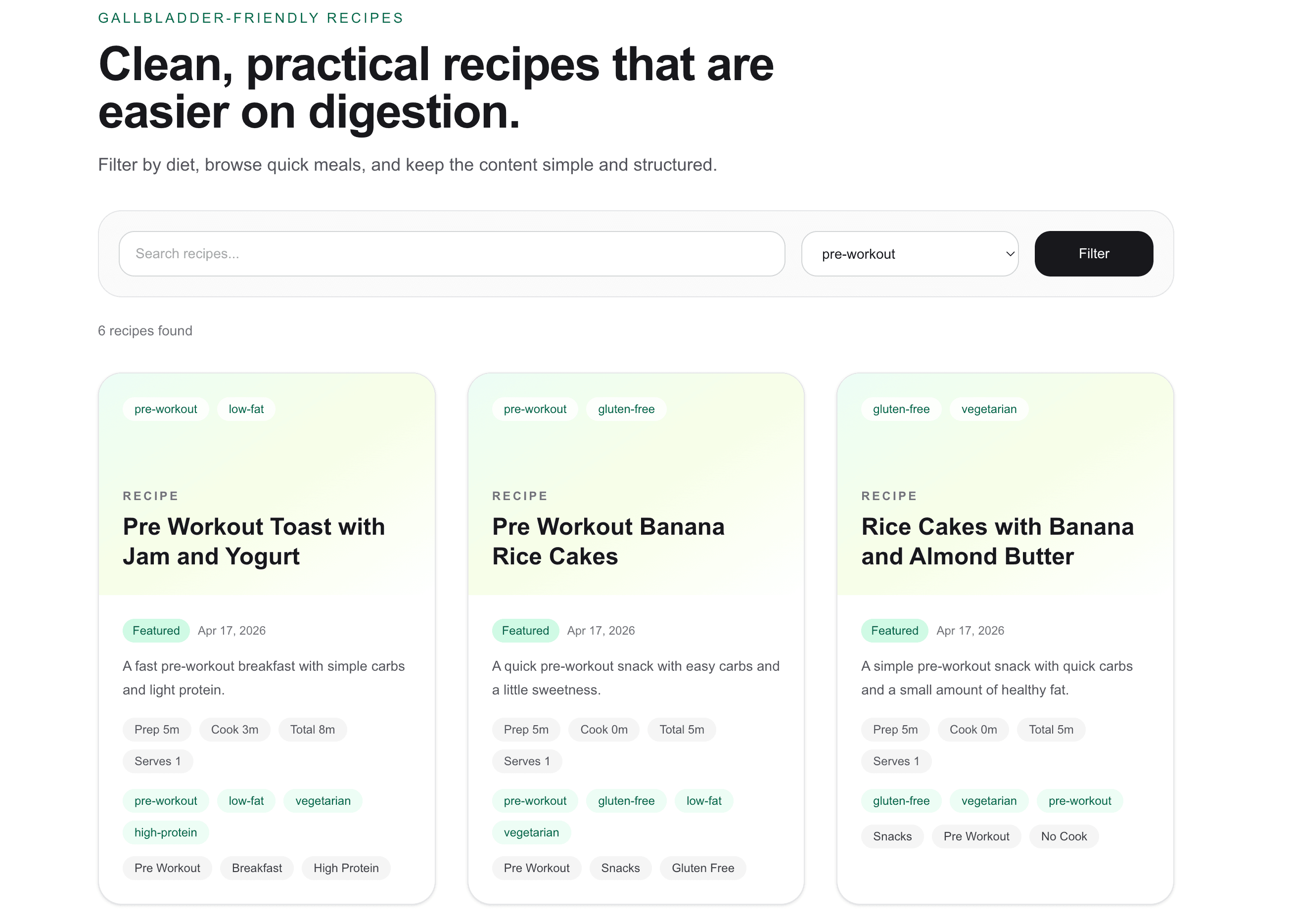 Gallbladder-Friendly Recipe Search (React + Sanity)
